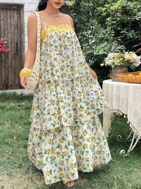 Multicolor Boho Women's Plus Size Layered Spaghetti Strap Dress